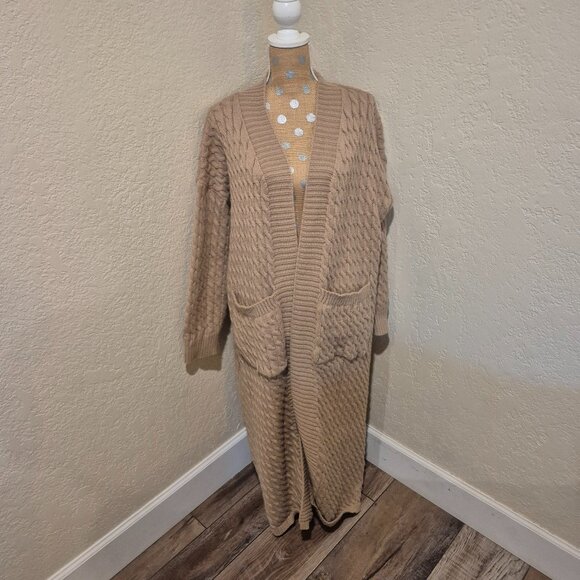 Khaki Cable Knit Long Sweater - Picture 1 of 4